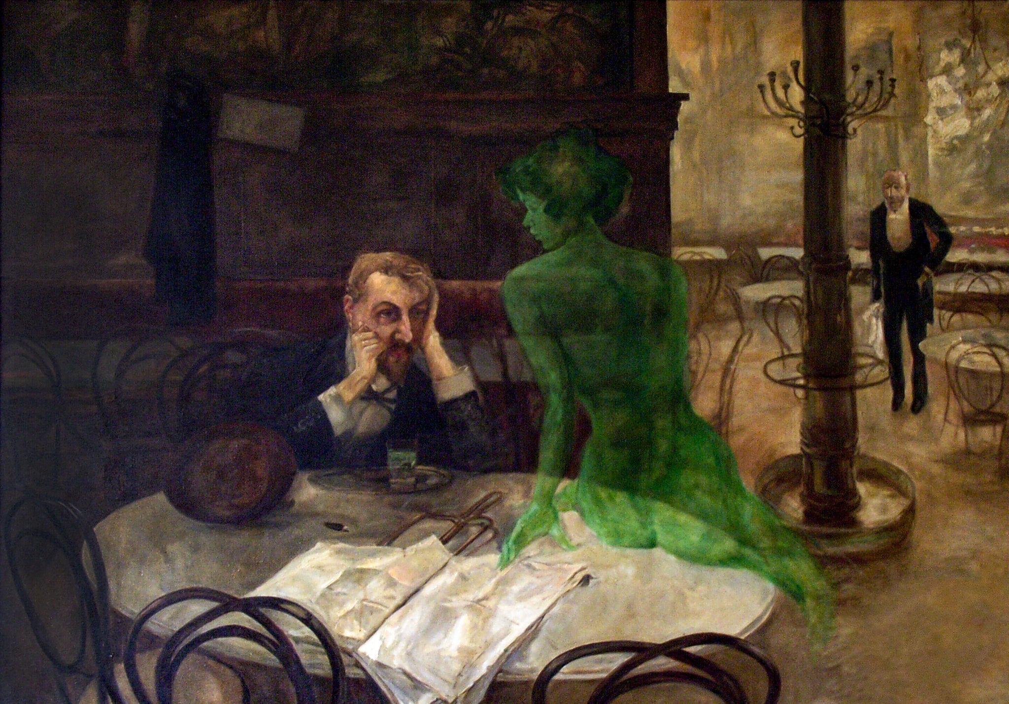 Viktor Oliva The Absinthe Drinker 1901 Green Fairy Woman Fine Art Print 17"x22"