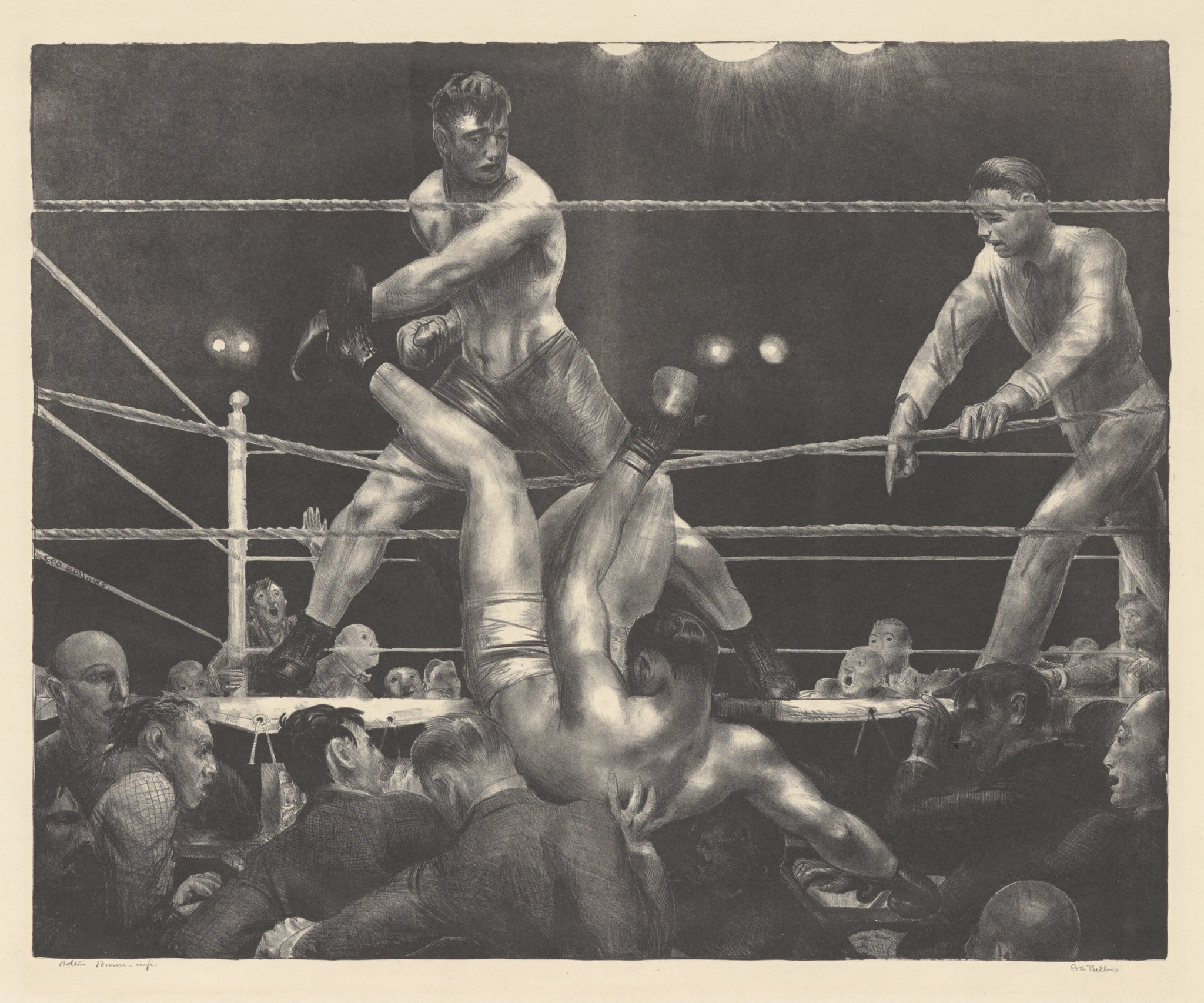 George Bellows Dempsey versus Firpo Boxing Match Knockout 1923 Fine Art Print 17"x22"
