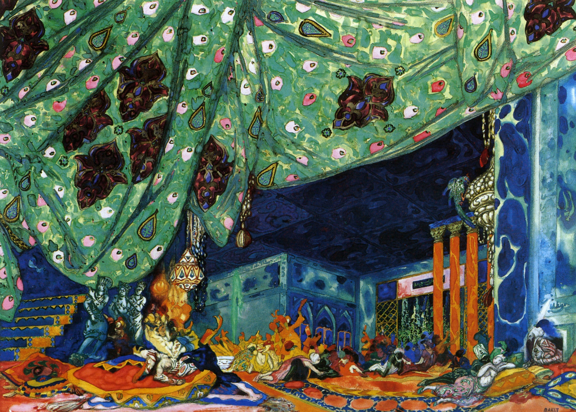 Leon Bakst Setting for Scheherazade 1917 Arabian Nights Fine Art Print 17" x 22"