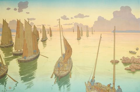 Henri Riviere The Sunset 1898 Boats Launching into Sea Fine Art Print 17" x 22"