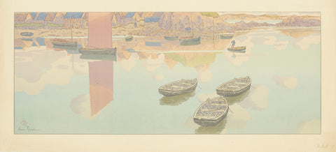 Henri Riviere Reflections 1901 Boats Moored at Dock Fine Art Print 17" x 22"