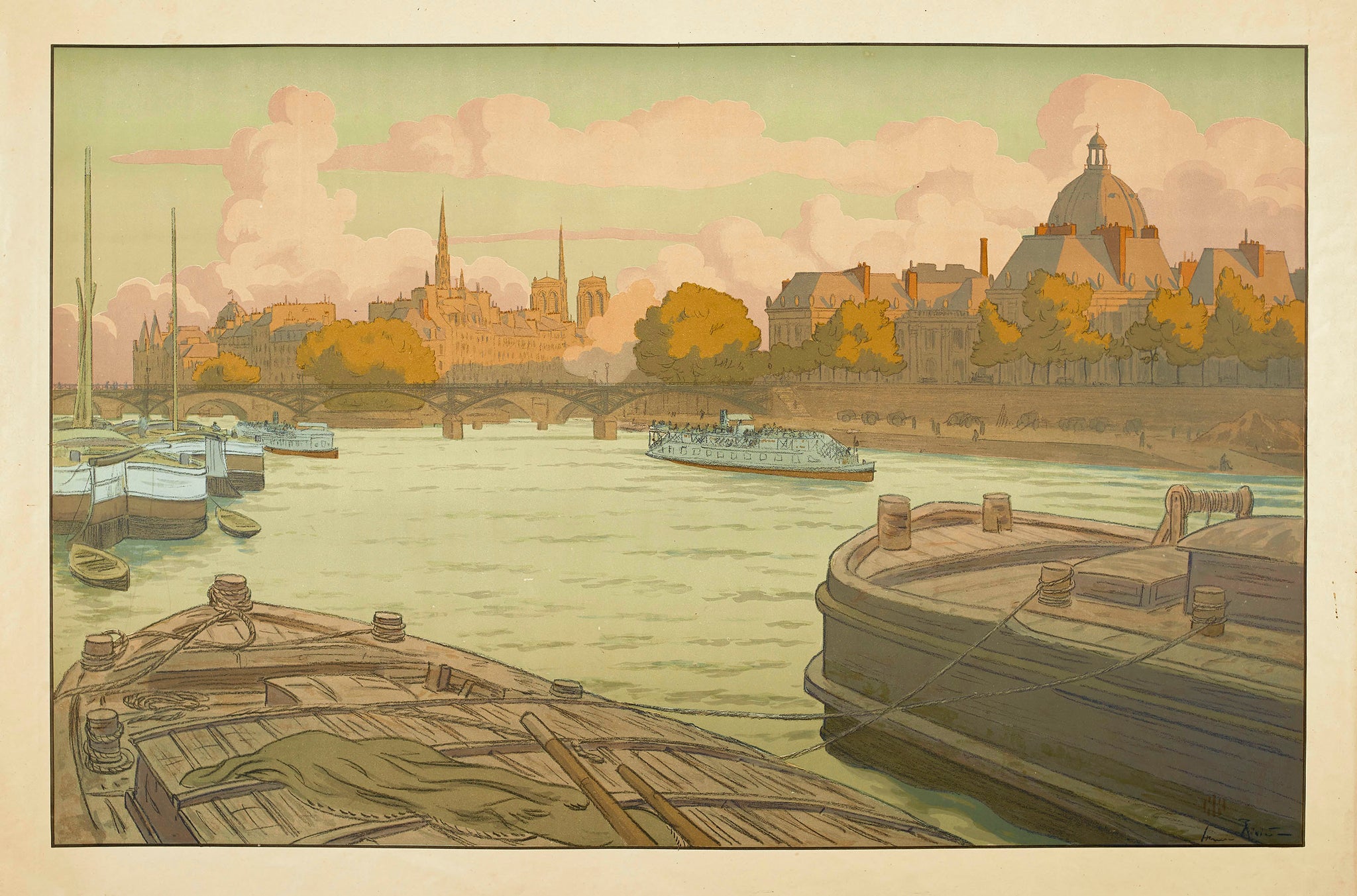 Henri Riviere Saint Cloud France Boats on the Seine 1900 Fine Art Print 17"x22"