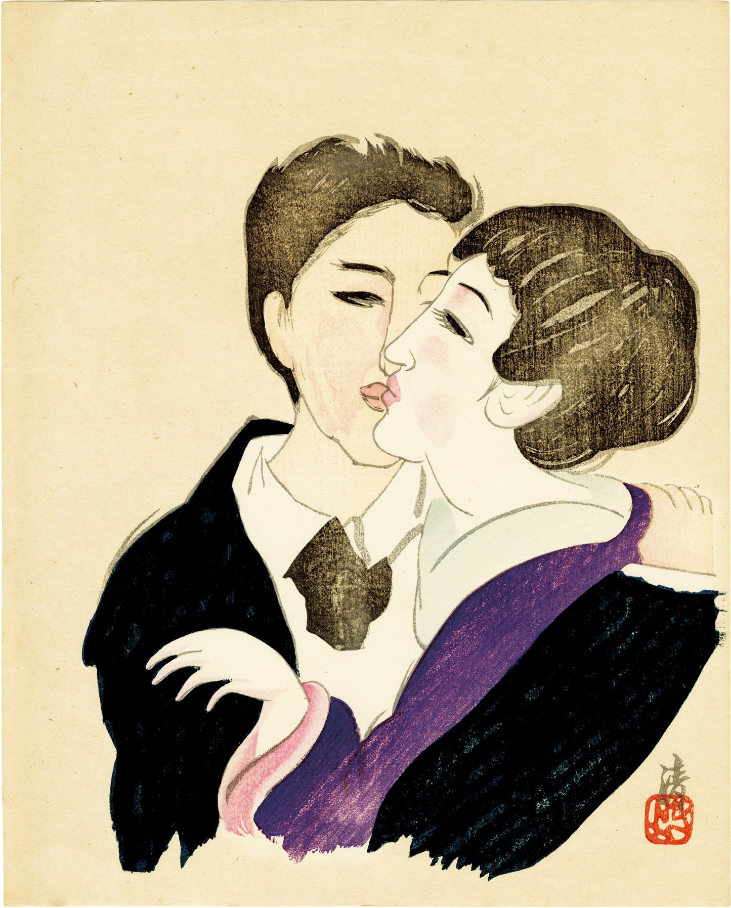 Kobayakawa Kiyoshi Kiss 1915 Japanese Illustration Fine Art Print 17" x 22"