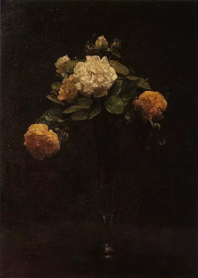 Henri Fantin-Latour White and Yellow Roses in a Tall Vase 1876 Fine Art Print