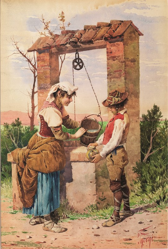 Filippo Indoni Young Shepherd at the Well 1880 Fine Art Print