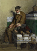 Albrecht Anker The old Feissli with child on the stove bench 1901 Fine Art Print