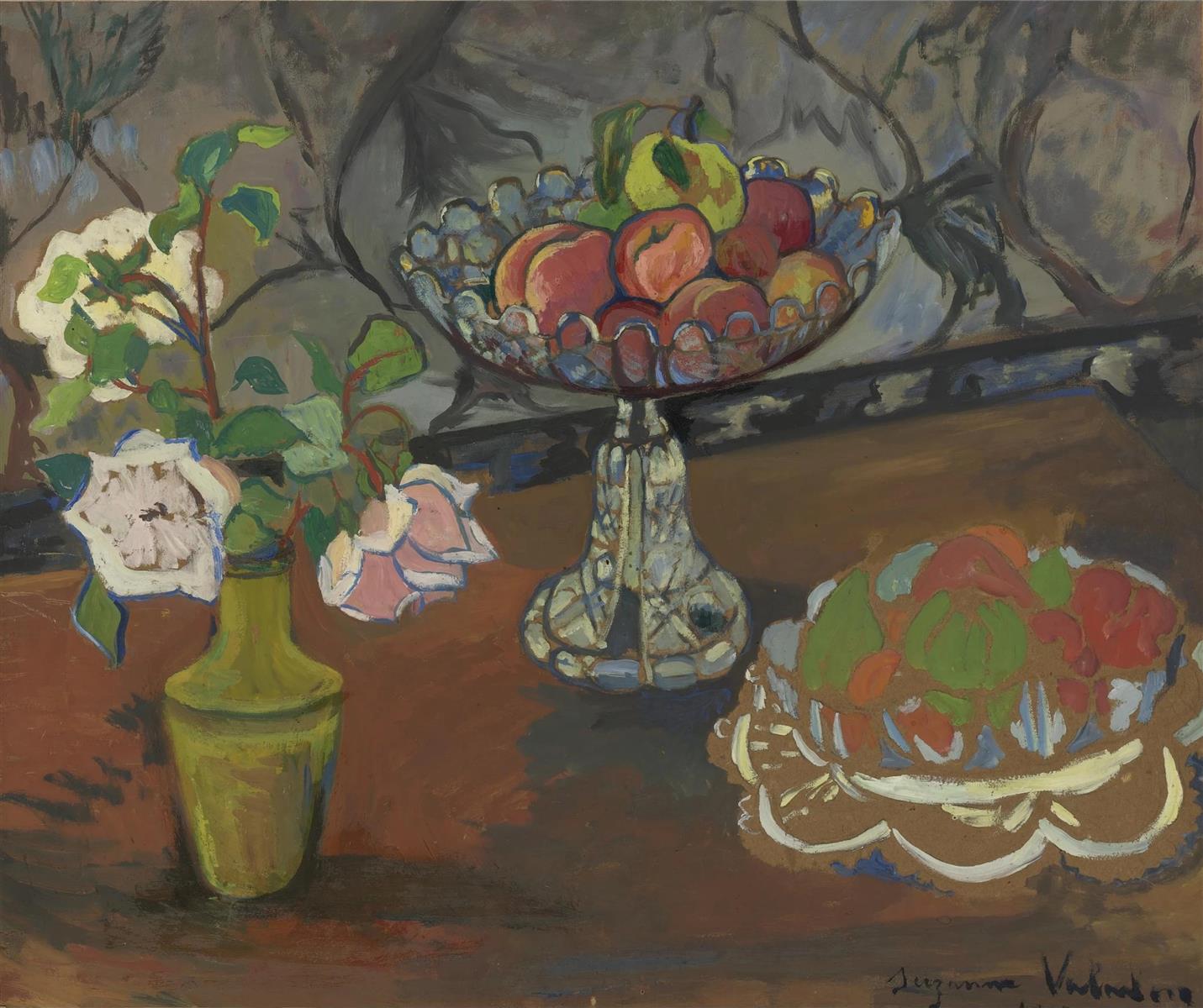 Suzanne Valadon Still Life with a Bouquet of Roses, Fruit Compotes 1917 Fine Art Print
