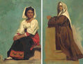 Albert Bierstadt Costume Study of a Seated Woman and Italian Costume Sketch of a Kneeling Nun 1857-1858 Fine Art Print