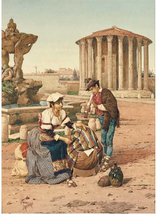 Filippo Indoni Peasants at the Temple of Vesta 1875 Fine Art Print