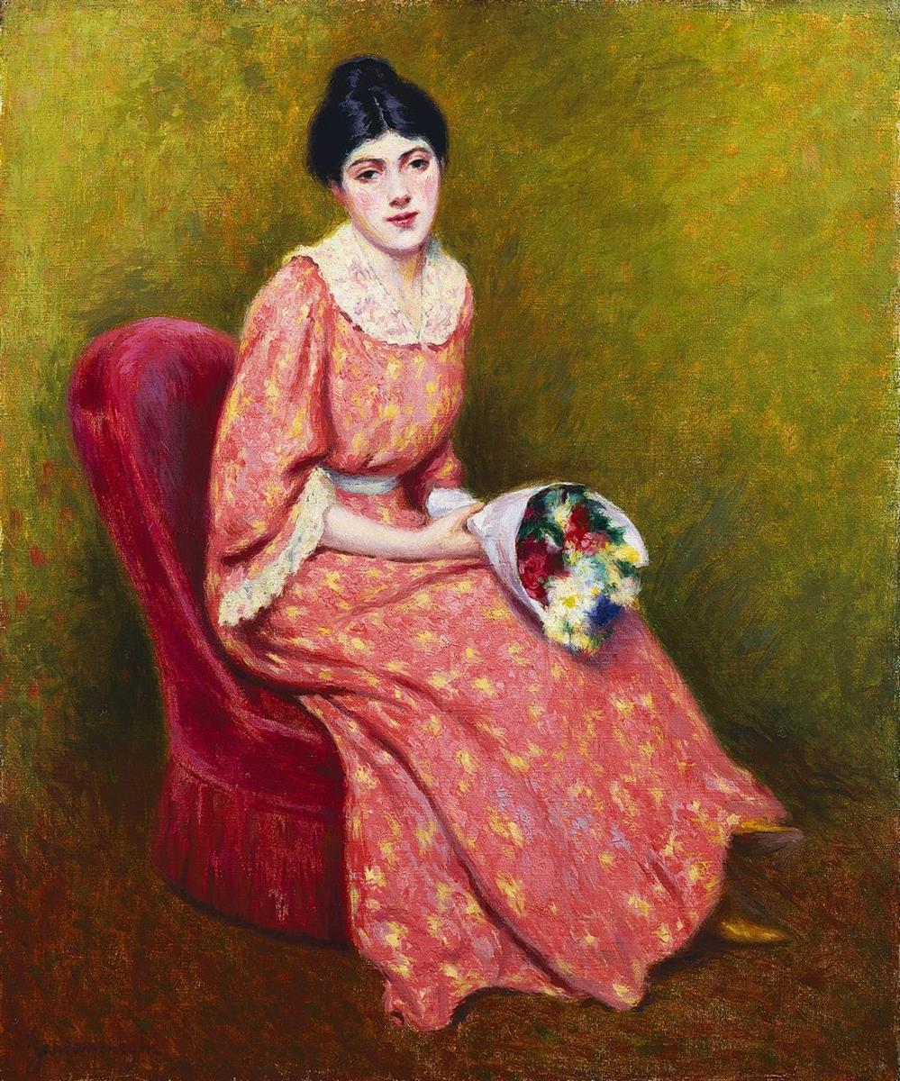 Federico Zandomeneghi Young Woman with a Bouquet of Flowers 1907 Fine Art Print