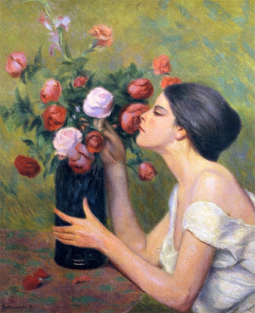 Federico Zandomeneghi Woman with Bouquet of Roses 1916 Fine Art Print