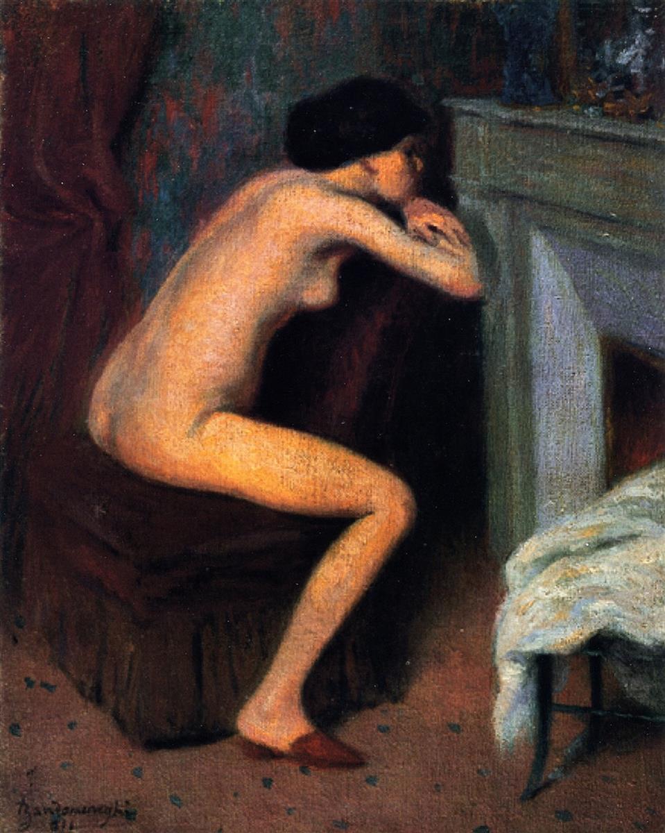 Federico Zandomeneghi In Front of the Fireplace 1911 Fine Art Print