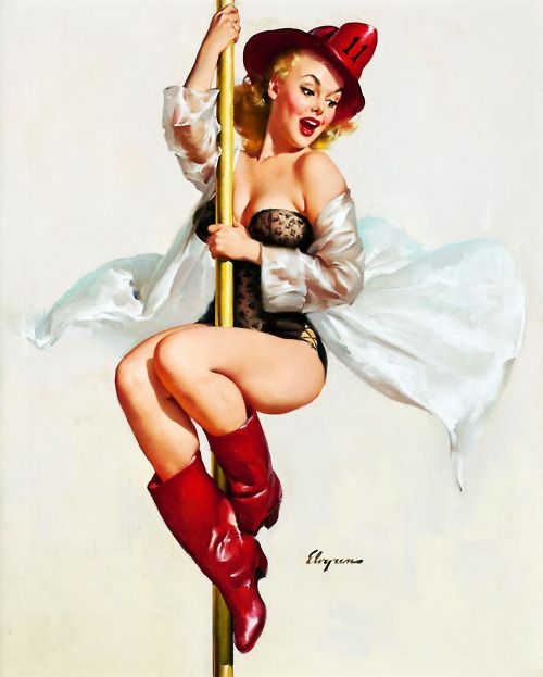 Fire Belle Vintage Style Elvgren Pin-Up Girl Fireman's 1956 Fine Art Print