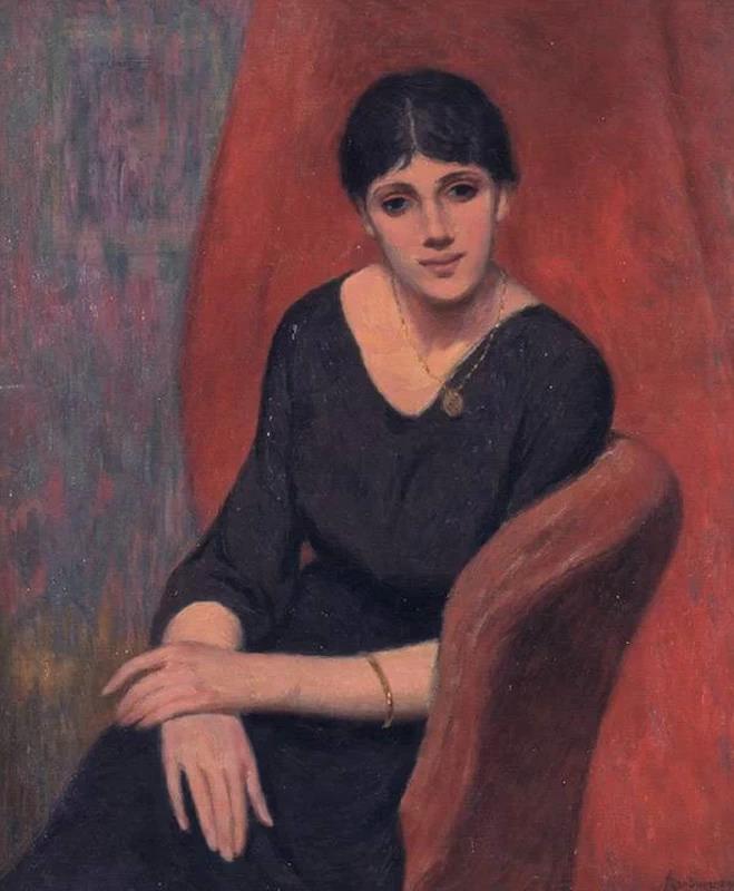 Federico Zandomeneghi The Woman in Black on a Red Background 1914 Fine Art Print