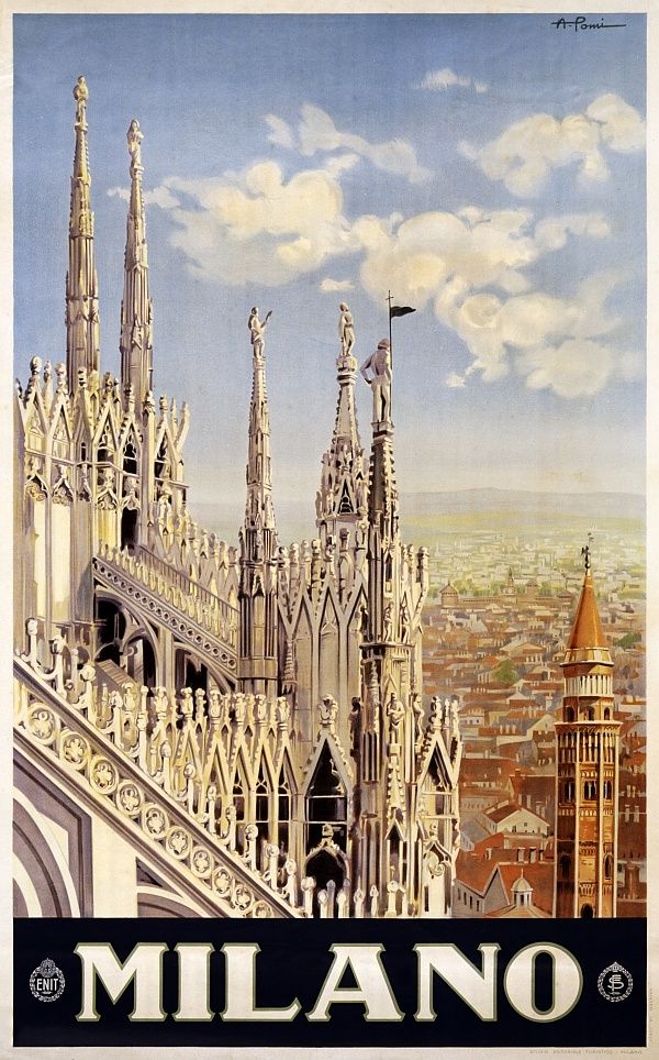 Milano Italy Vintage Style Italian Travel Poster 1920 Fine Art Print