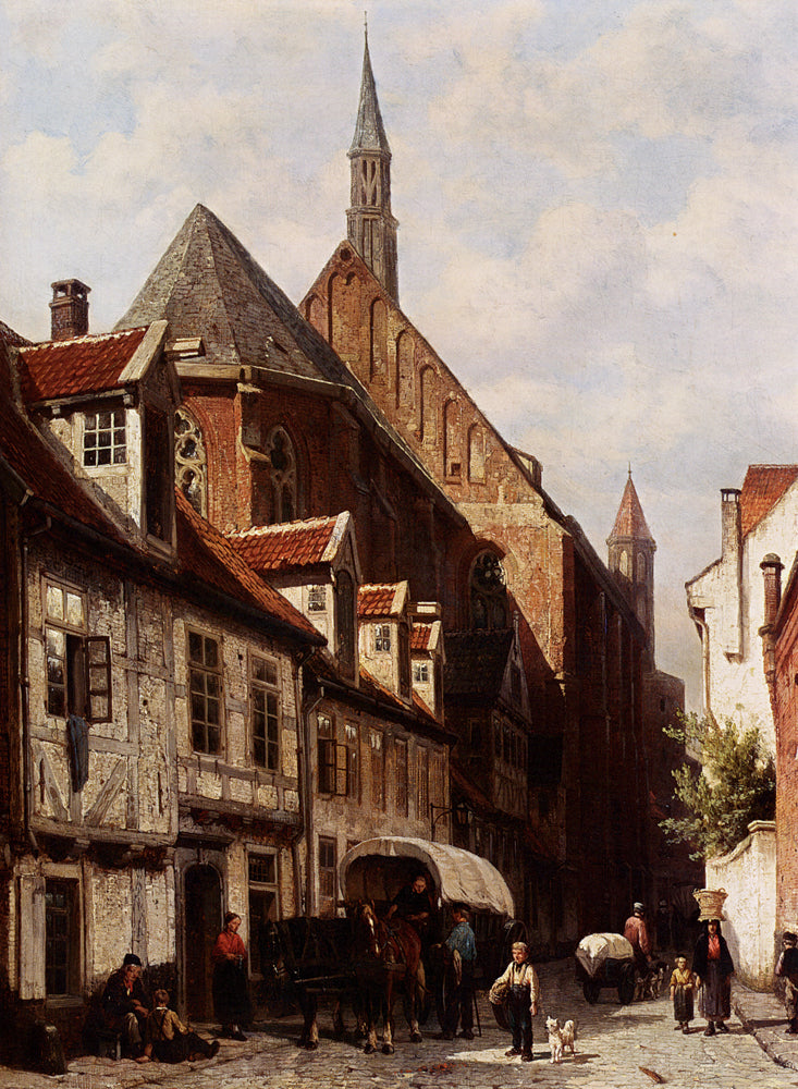 Cornelis Springer A Busy Street In Bremen 1864 Fine Art Print