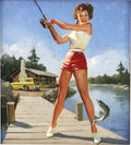 Gil Elvgren "A Good Catch" Pin-Up Girl Fishing Vintage 1958 Fine Art Print