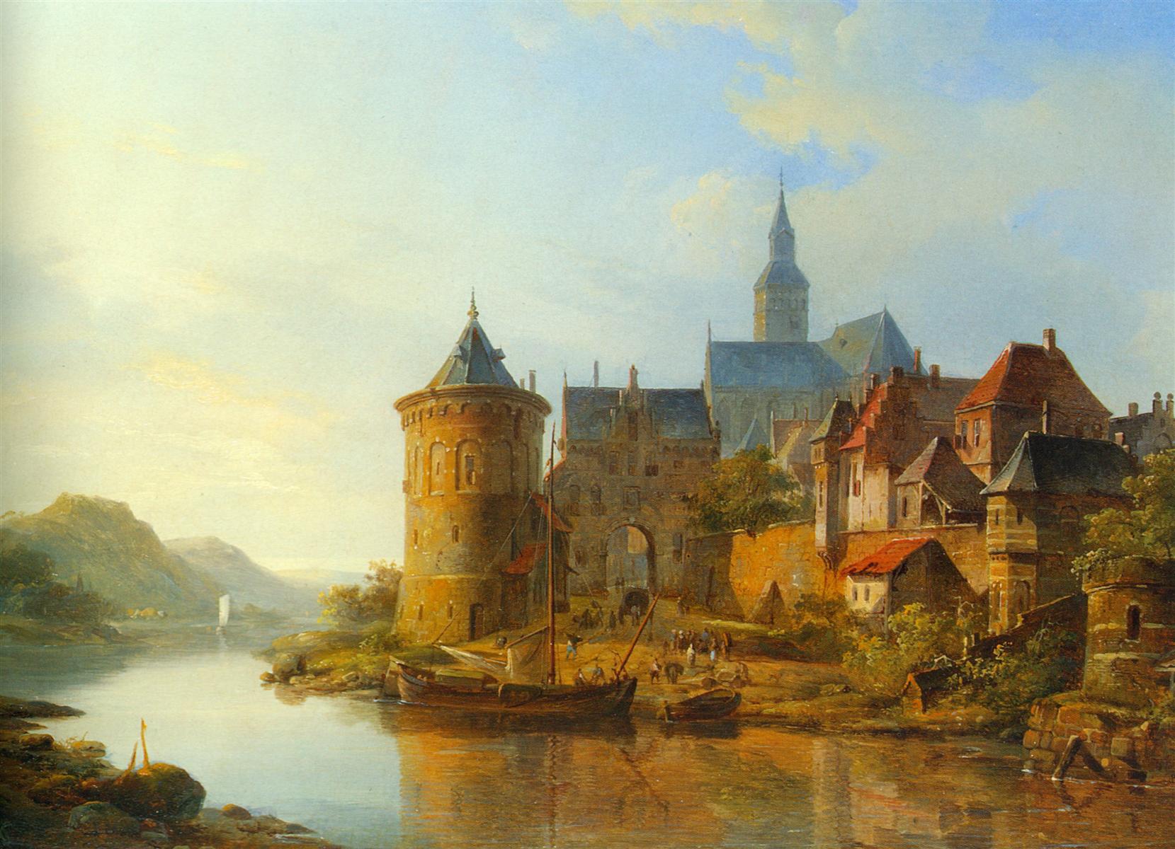 Cornelis Springer A View of a Town along the Rhine 1841 Fine Art Print