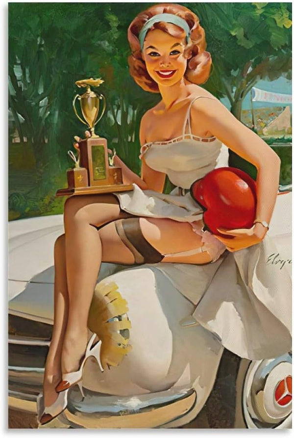 A Winner Gil Elvgren Vintage Car Racing PinUp Girl Poster 1953 Fine Art Print