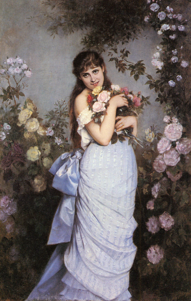 Auguste Toulmouche A Young Woman in a Rose Garden 1886 Fine Art Print