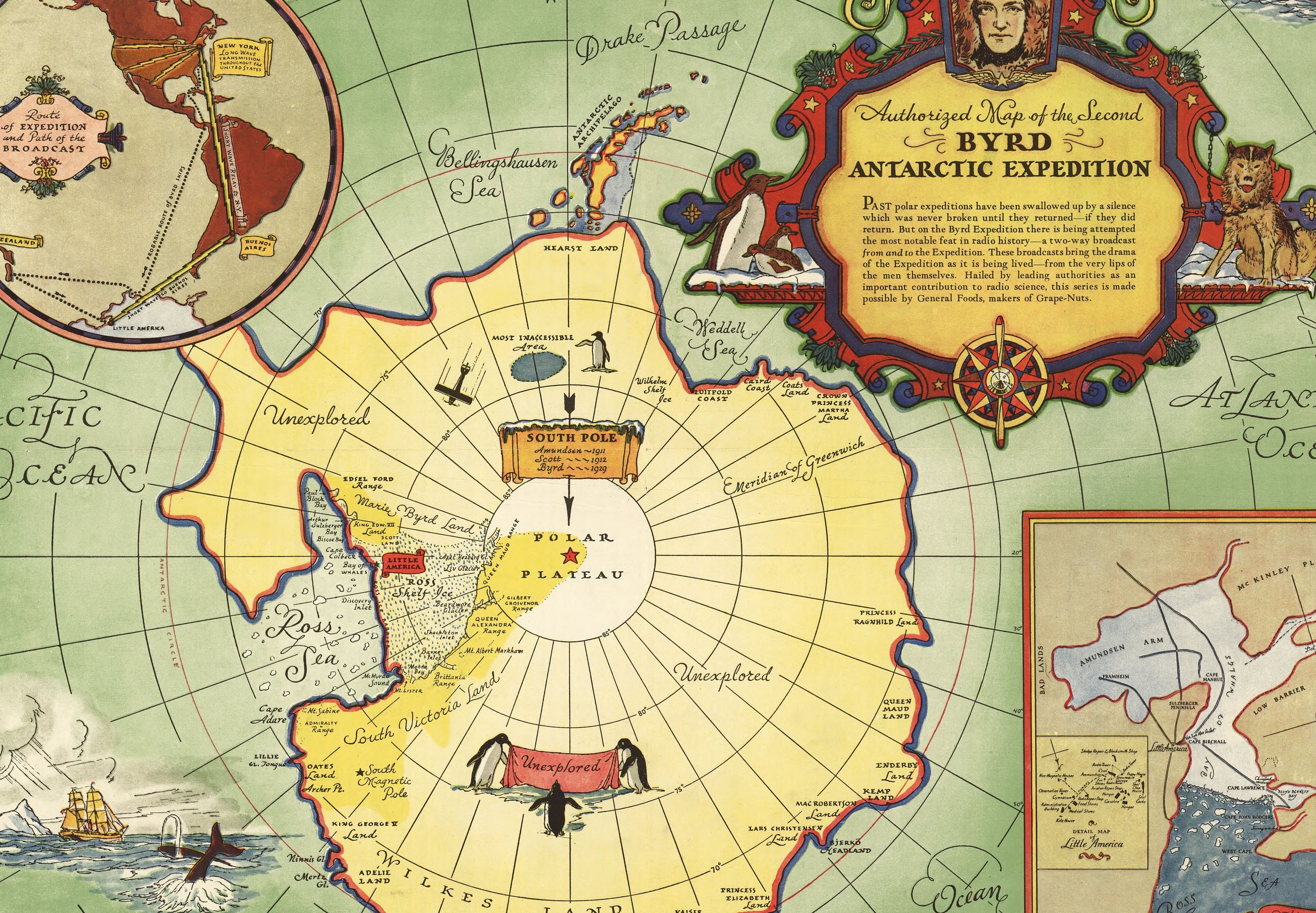 Admiral Byrd Second Antarctic Expedition Map - Vintage 1934 Fine Art Print