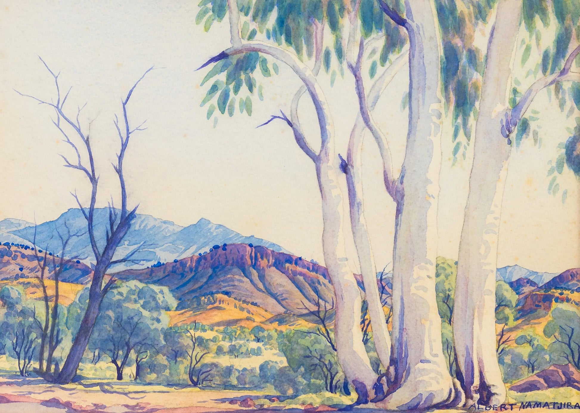 {{ product_title }} Fine Art Print | {{ product_vendor }} Jakero77 Albert Namatjira - Central Australian Scene (1940) Fine Art Print Art Print  Jakero77
