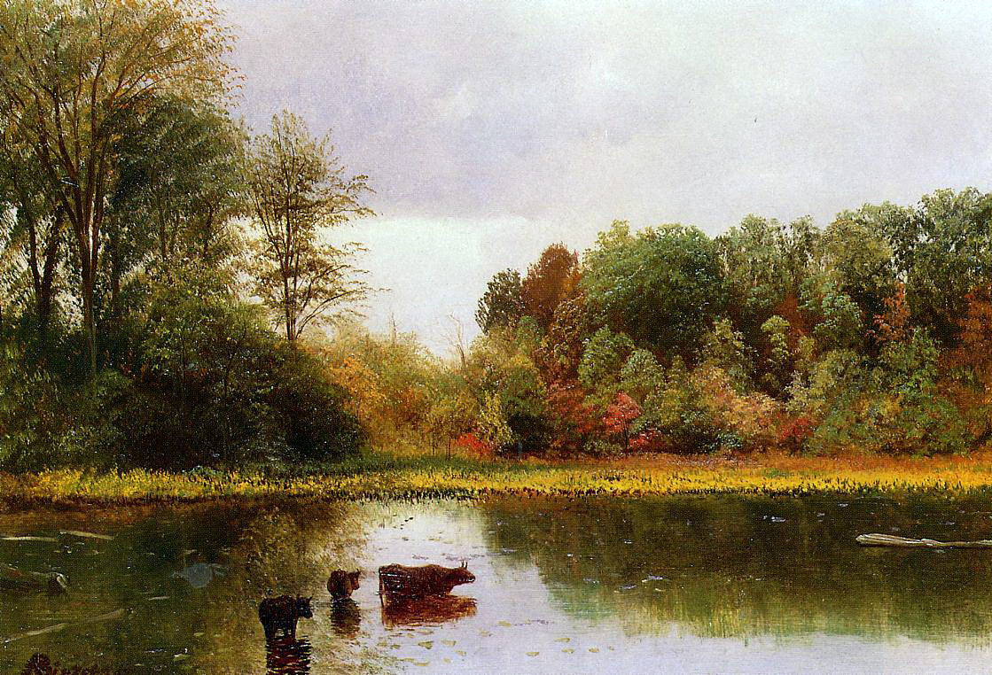 Albert Bierstadt Cows Watering in a Landscape 1865 Fine Art Print