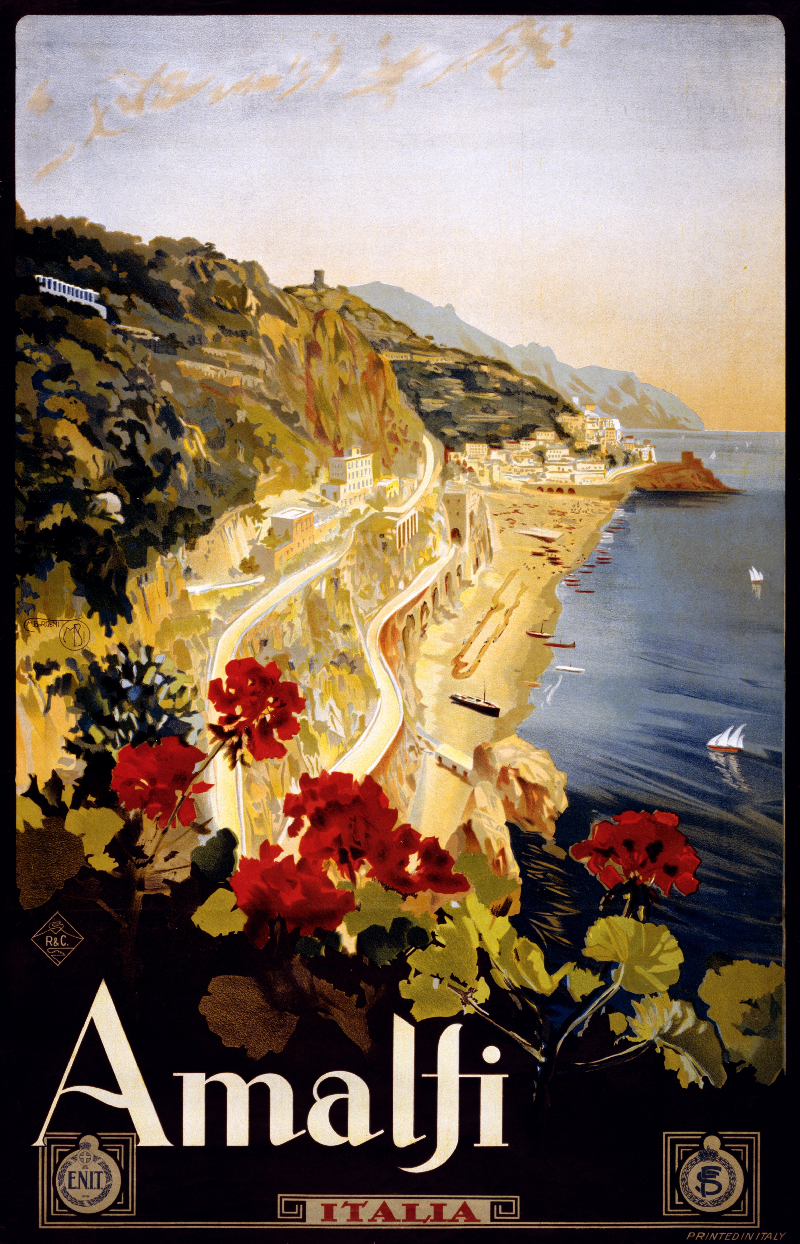 Amalfi Italy Italian Coast Classic Vintage Travel Poster 1920 Fine Art Print