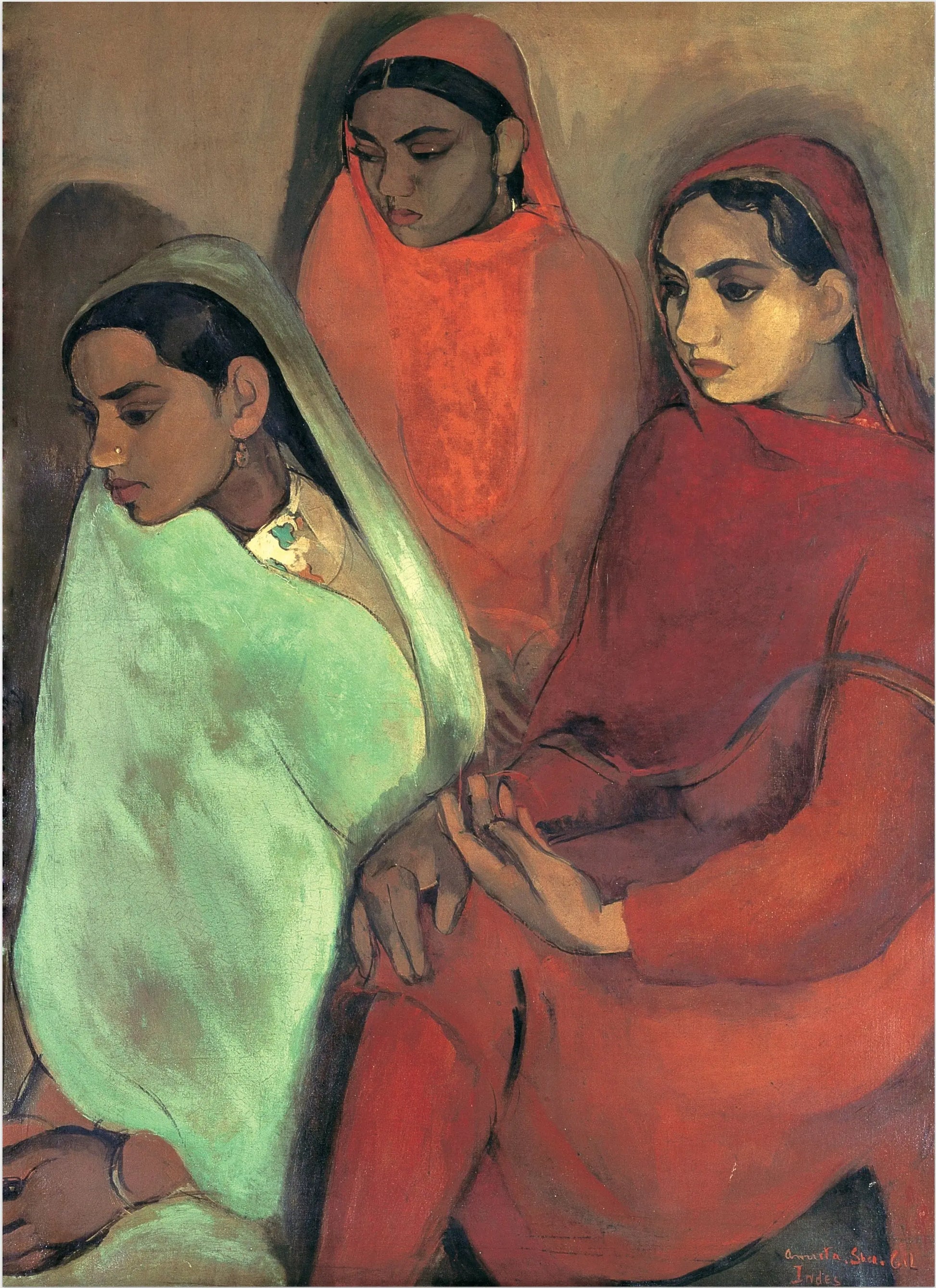 {{ product_title }} Fine Art Print | {{ product_vendor }} Jakero77 Amrita Sher-Gil - Group of Three Girls (1935) Indian Fine Art Print Art Print  Jakero77