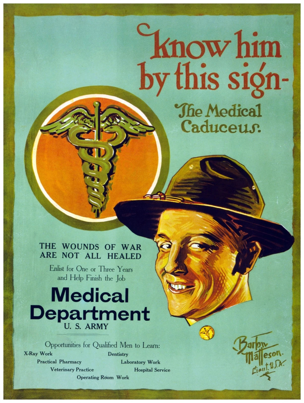 U.S. Army Medical Corps Caduceus World War I 1919 Fine Art Print