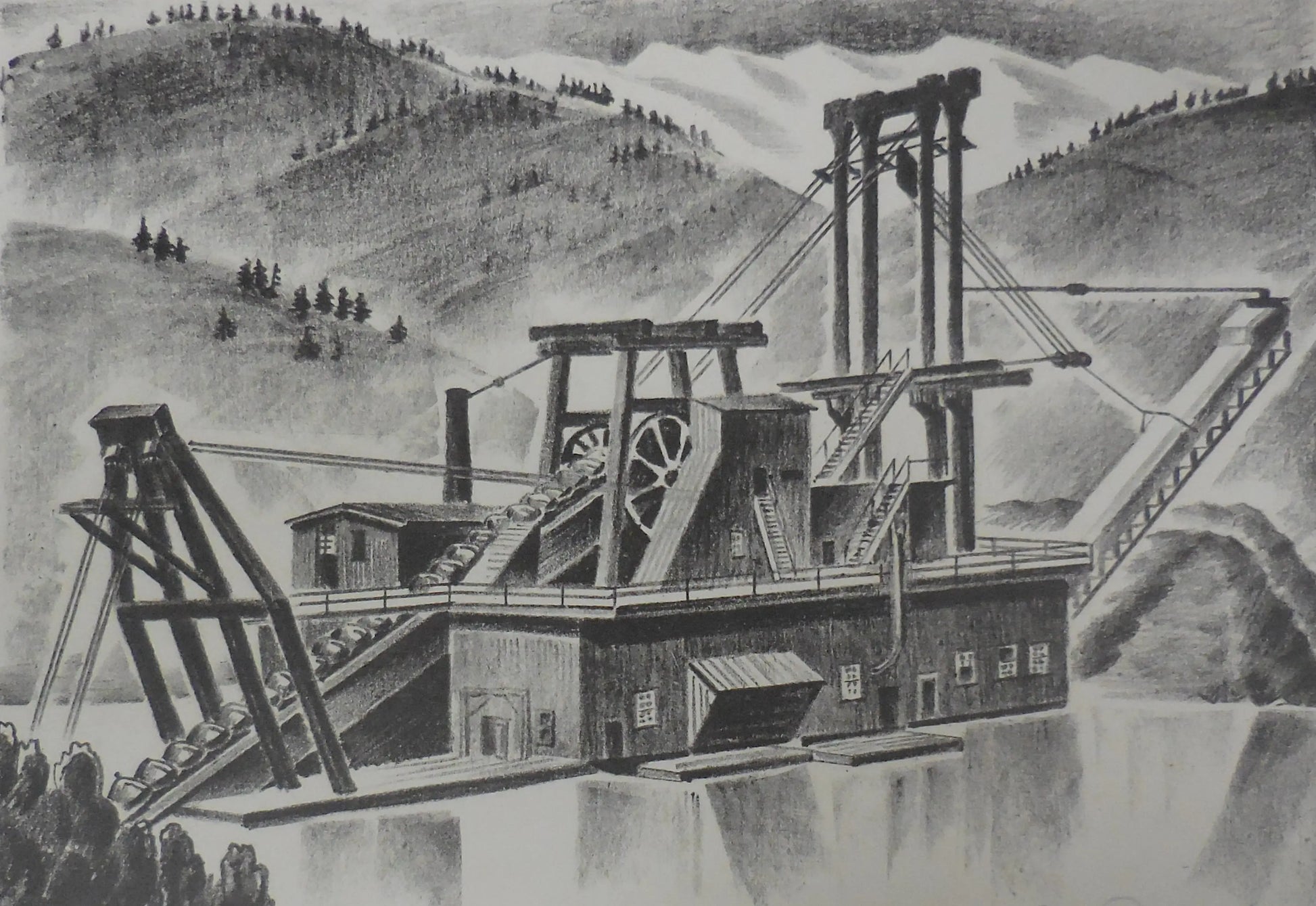 {{ product_title }} Fine Art Print | {{ product_vendor }} Jakero77 Arnold Ronnebeck - Colorado Gold Dredge (1932) Fine Art Print Art Print  Jakero77