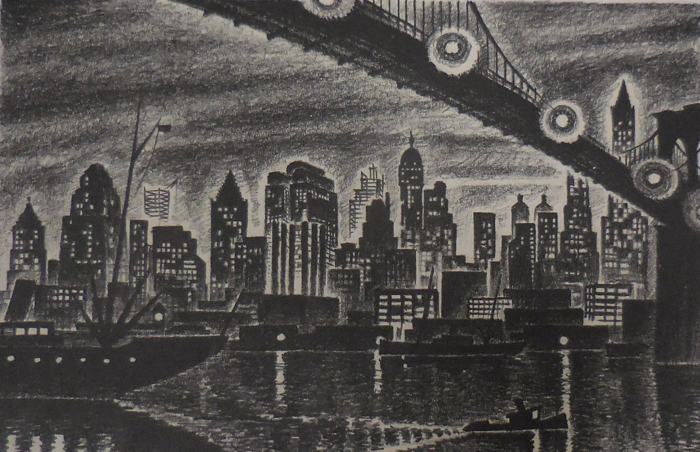 {{ product_title }} Fine Art Print | {{ product_vendor }} Jakero77 Arnold Ronnebeck - Skyline New York City (1928) Brooklyn Bridge Fine Art Print Art Print  Jakero77