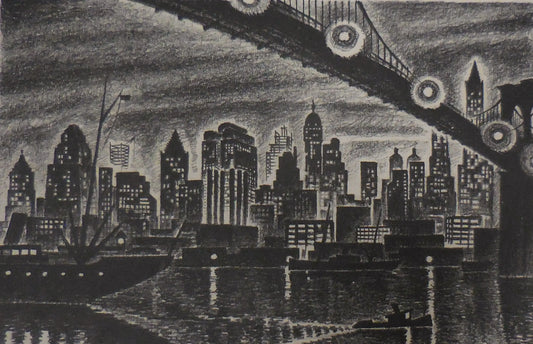 {{ product_title }} Fine Art Print | {{ product_vendor }} Jakero77 Arnold Ronnebeck - Skyline New York City (1928) Brooklyn Bridge Fine Art Print Art Print  Jakero77