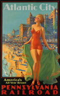 Atlantic City Pennsylvania Railroad Vintage Travel Poster 1930 Fine Art Print
