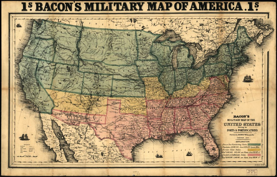 Bacon's Military Map of America Civil War Poster 1860 Fine Art Print
