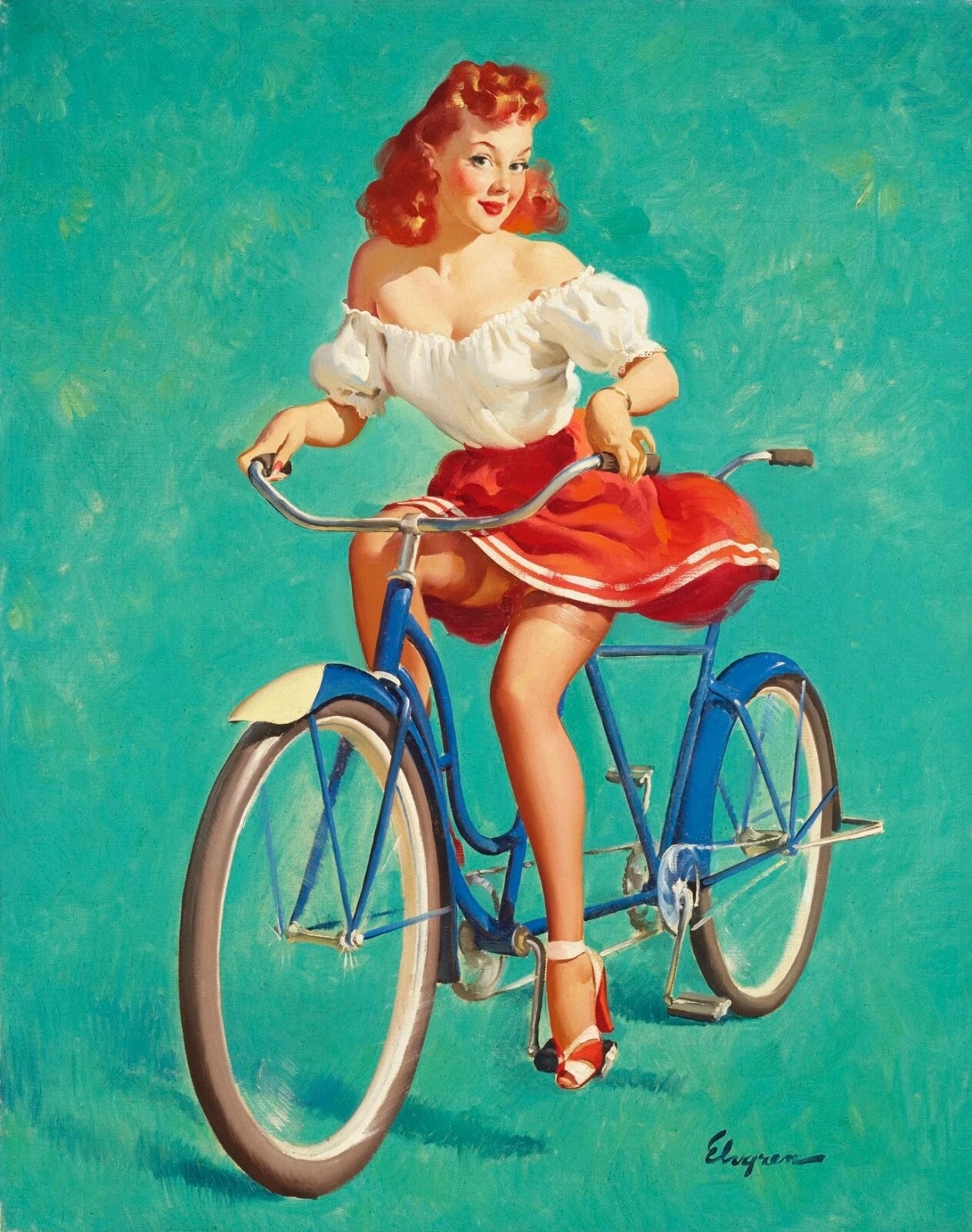Gil Elvgren "Bicycle Built for Woo" Vintage 1950  Fine Art Print
