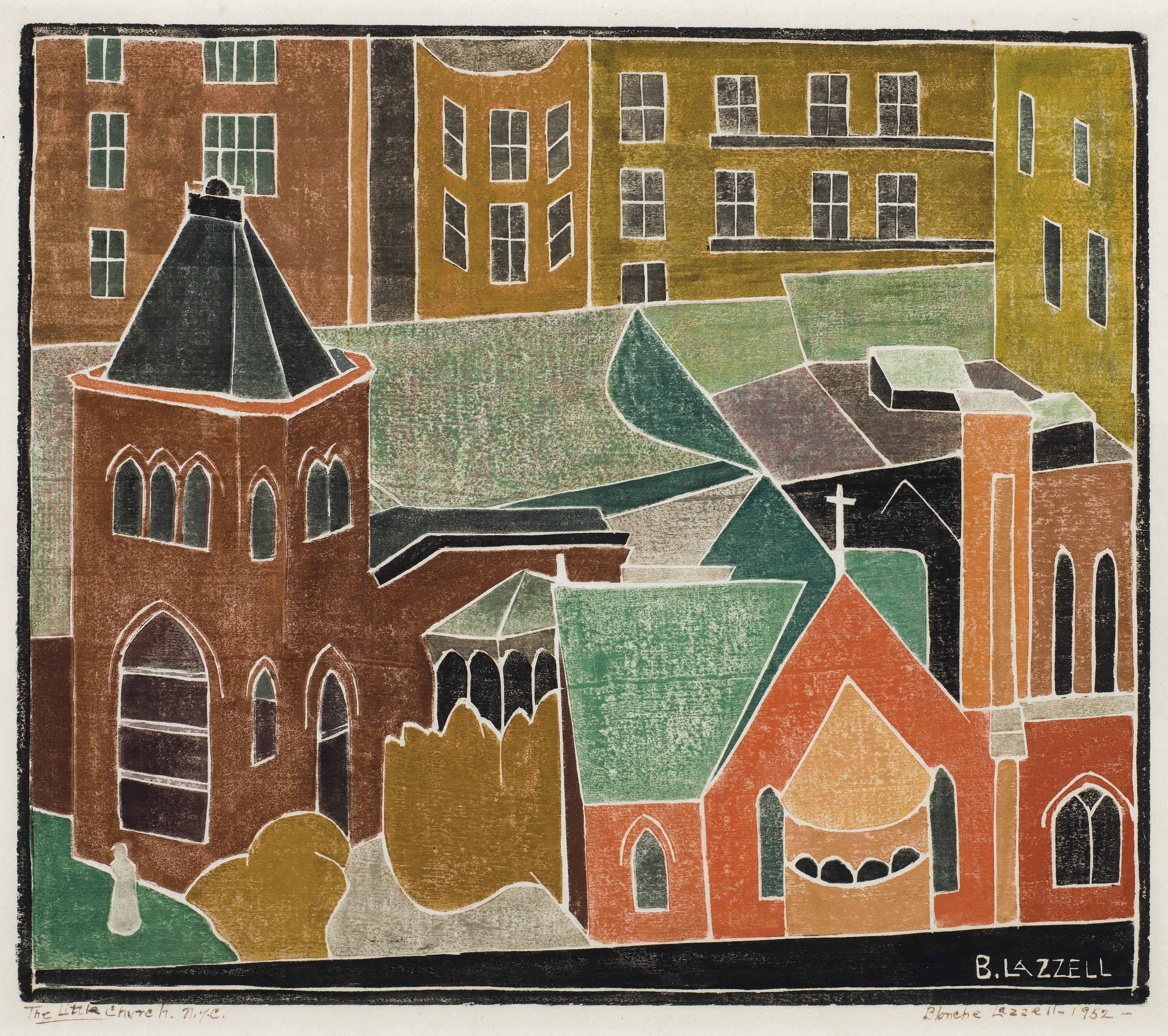 {{ product_title }} Fine Art Print | {{ product_vendor }} Jakero77 Blanche Lazzell - Little Church, New York City (1952) - 17" x 22" Fine Art Print Art Print  Jakero77