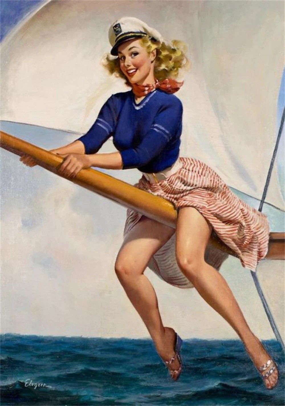 Gil Elvgren "Bow Spirit" Sailor Pin-Up Girl Boat Poster 1960 Fine Art Print