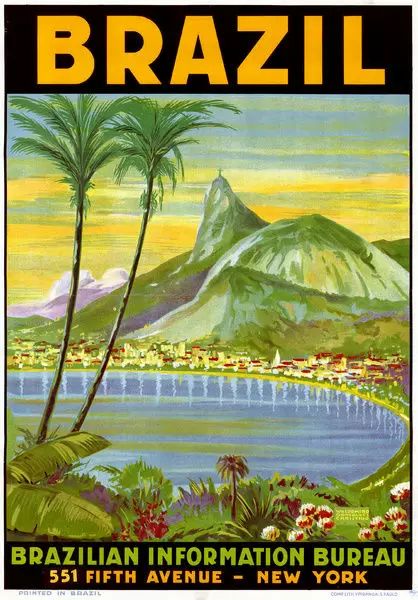 Brazil Rio de Janeiro Bay Vintage Style Travel Poster 1930 Fine Art Print