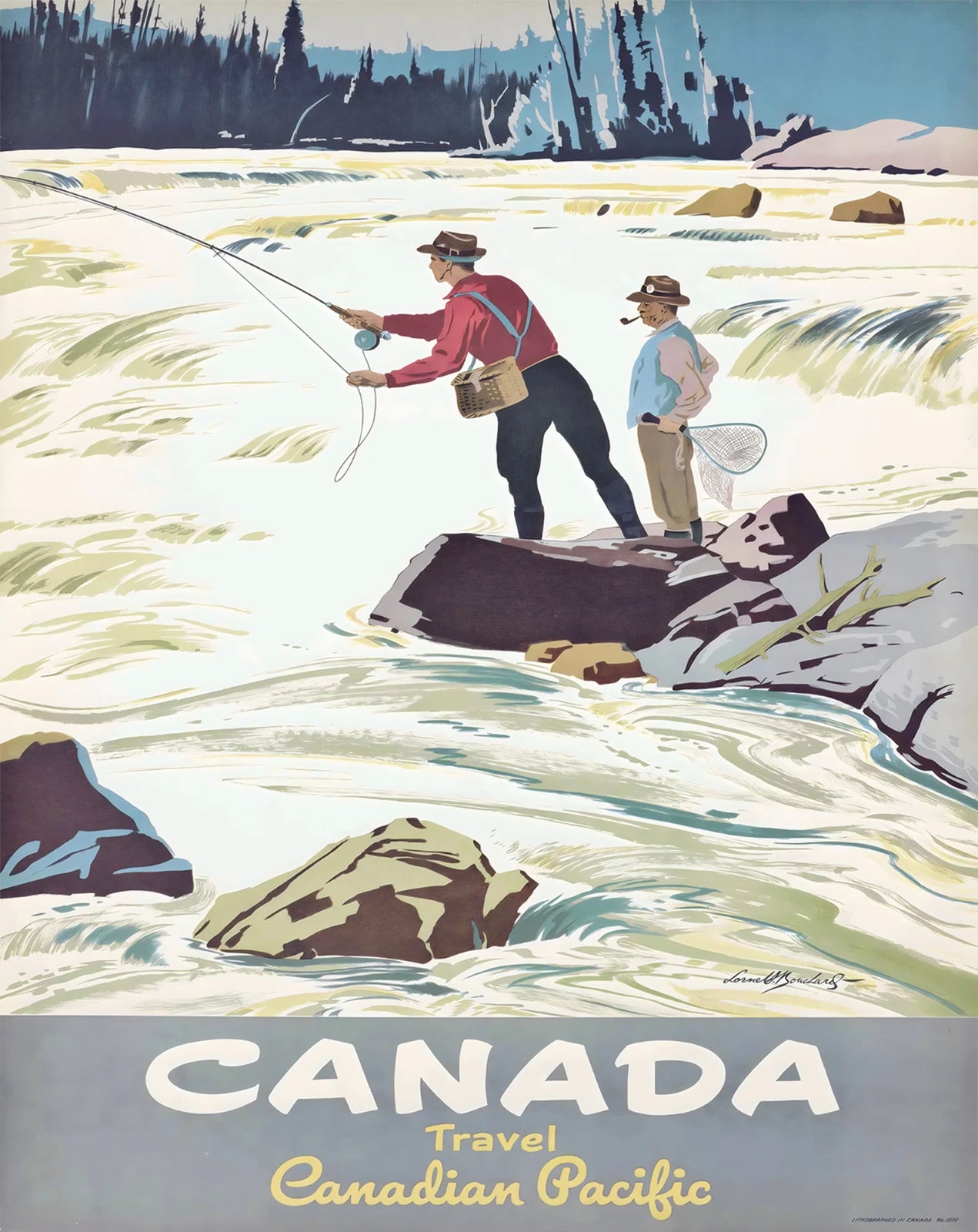 Canadian Pacific Fly Fishing Vintage Travel Wall Art 1950 Fine Art Print