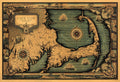 Cape Cod Historic Wall Map Vintage Style 1930 Fine Art Print