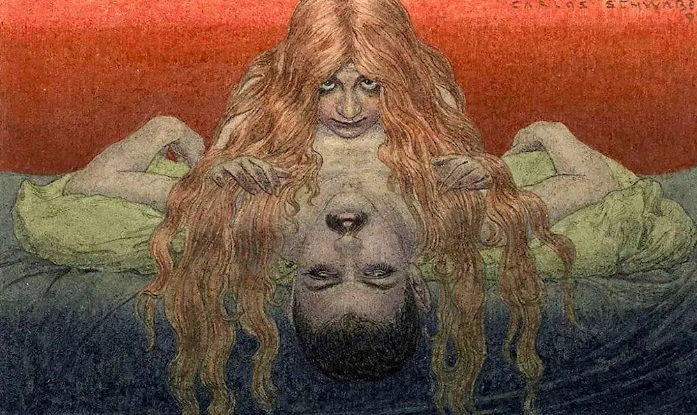 {{ product_title }} Fine Art Print | {{ product_vendor }} Jakero77 Carlos Schwabe - Chrysis Taking a Lover (1899) Fine Art Print Art Print  Jakero77