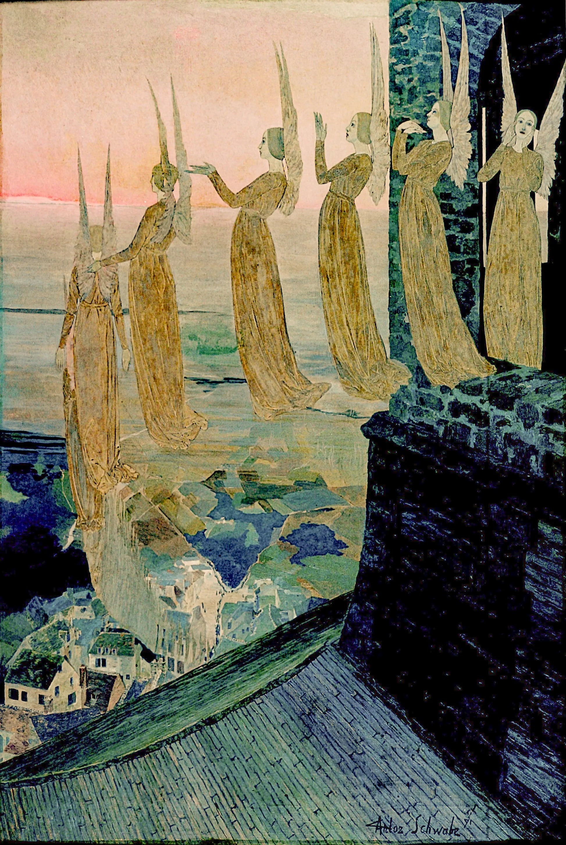 {{ product_title }} Fine Art Print | {{ product_vendor }} Jakero77 Carlos Schwabe - Cloches du Soir Evening Bells (1891) Fine Art Print Art Print  Jakero77