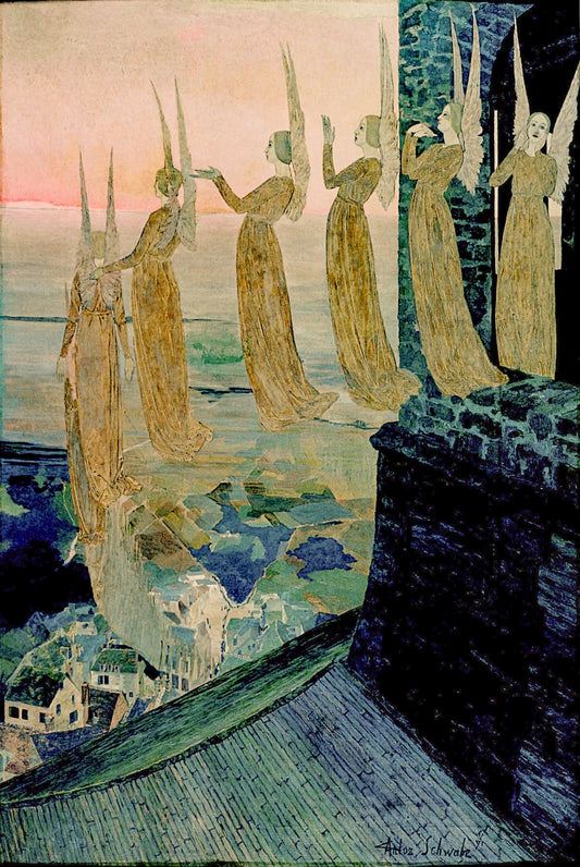 {{ product_title }} Fine Art Print | {{ product_vendor }} Jakero77 Carlos Schwabe - Cloches du Soir Evening Bells (1891) Fine Art Print Art Print  Jakero77