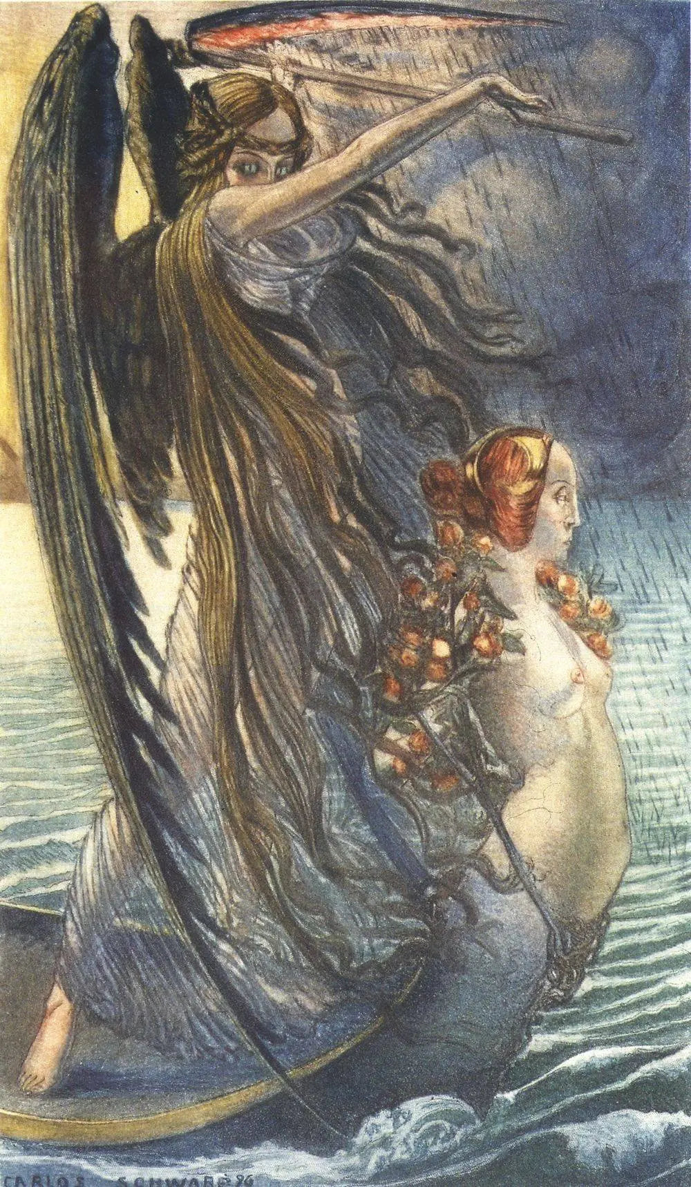 {{ product_title }} Fine Art Print | {{ product_vendor }} Jakero77 Carlos Schwabe - Fleurs du Mal Mort (1900) Fine Art Print Art Print  Jakero77