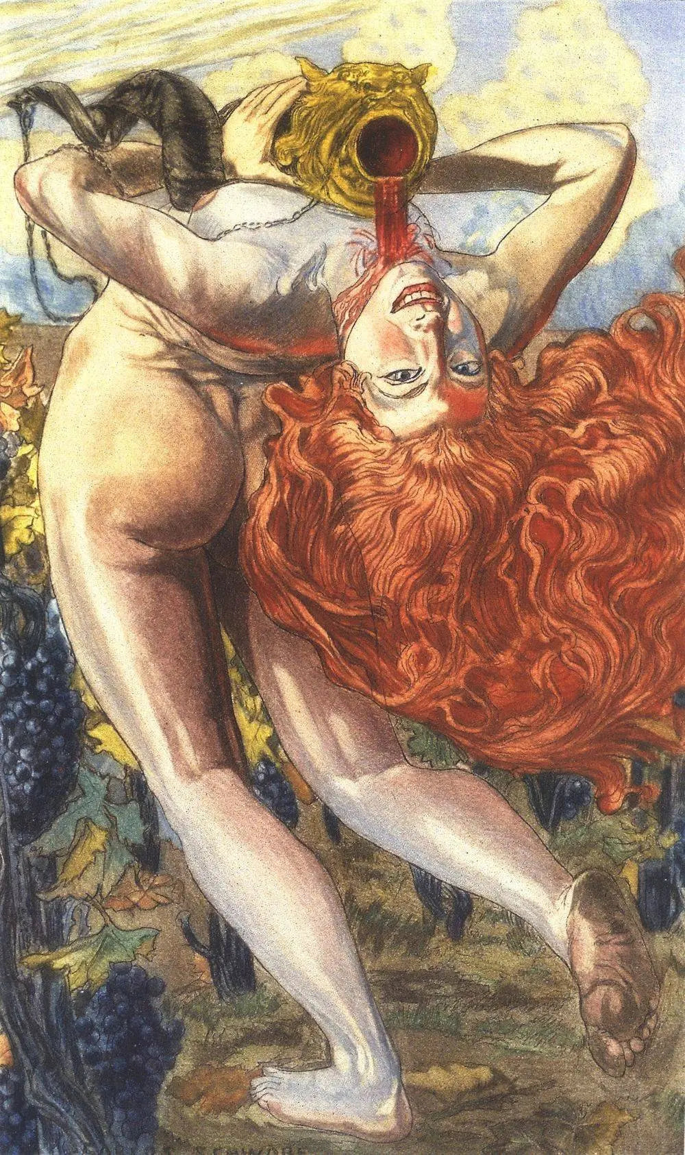 {{ product_title }} Fine Art Print | {{ product_vendor }} Jakero77 Carlos Schwabe - L'Ame du Vin (1900) Nude Redhead Wine Fine Art Print Art Print  Jakero77