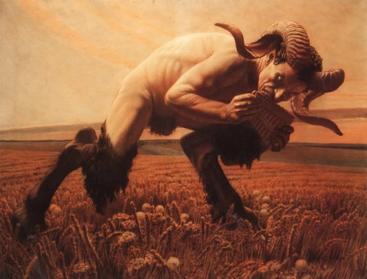 {{ product_title }} Fine Art Print | {{ product_vendor }} Jakero77 Carlos Schwabe - Le Faune (1923) Horned Faun Playing Flute Fine Art Print Art Print  Jakero77