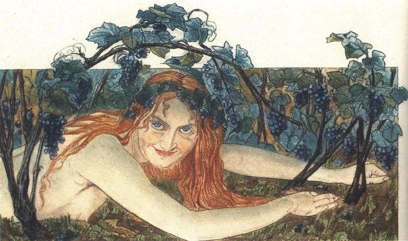 {{ product_title }} Fine Art Print | {{ product_vendor }} Jakero77 Carlos Schwabe - Les Fleurs du Mal ame du Vin (1900) Nude Redhead Fine Art Print Art Print  Jakero77