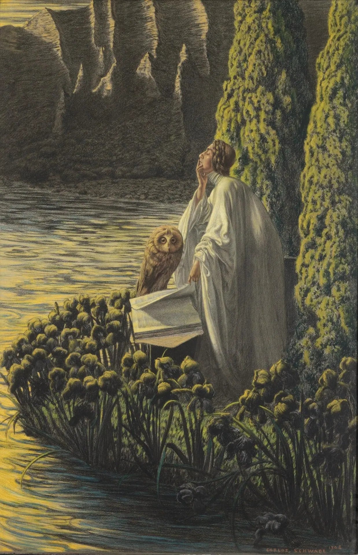 {{ product_title }} Fine Art Print | {{ product_vendor }} Jakero77 Carlos Schwabe - Silence Interieur (1903) Inner Silence Fine Art Print Art Print  Jakero77