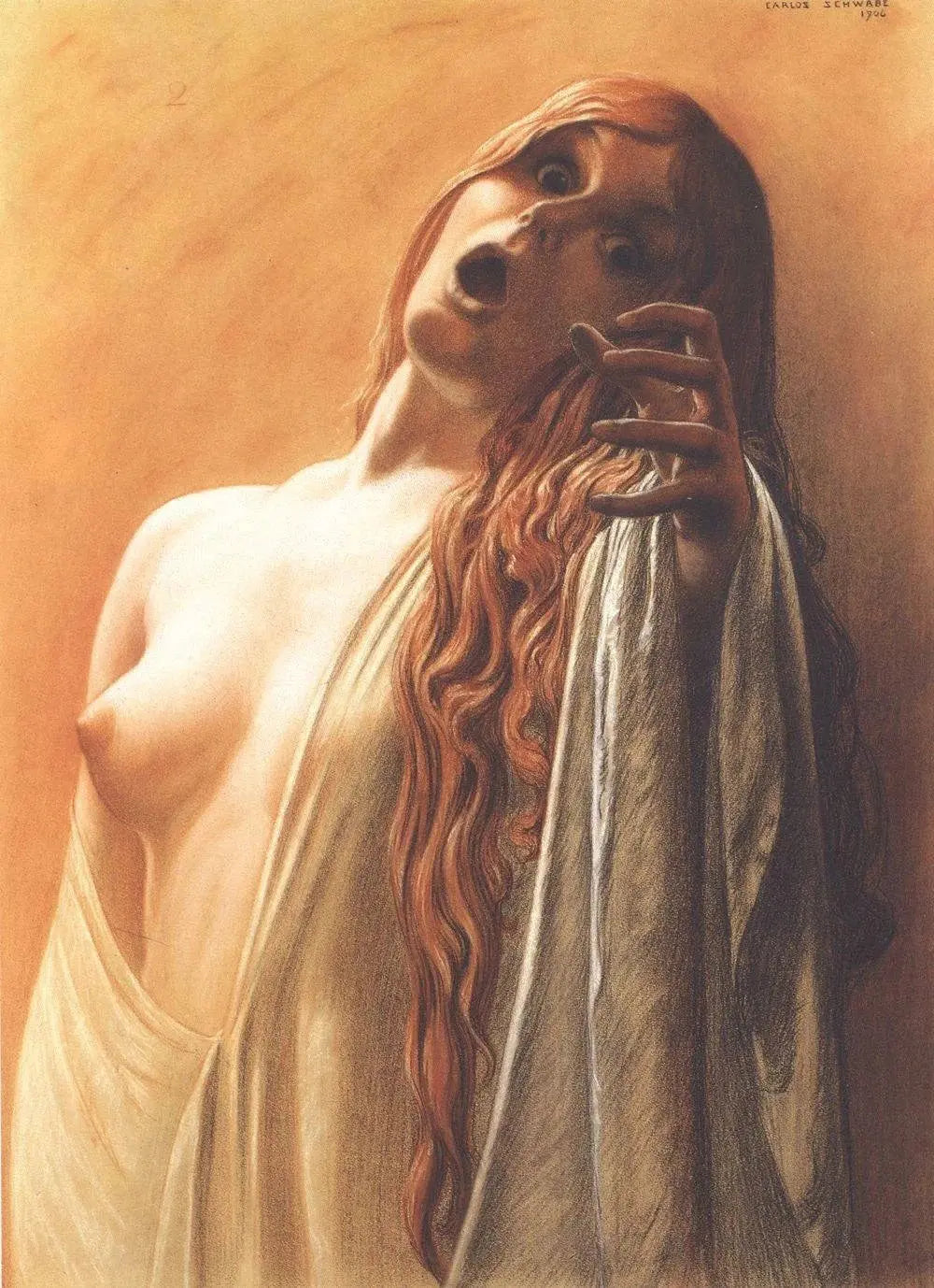 {{ product_title }} Fine Art Print | {{ product_vendor }} Jakero77 Carlos Schwabe - Study for The Wave 2 (1906) Nude Siren Fine Art Print Art Print  Jakero77